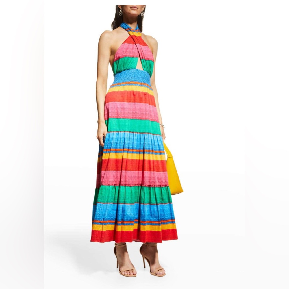 ALICE + OLIVIA
Lyndon tiered striped cotton-blend halterneck maxi dress